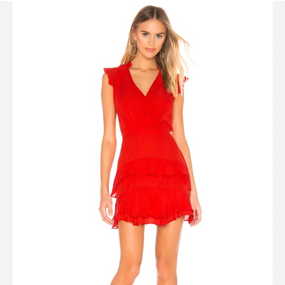 Parker Coral Red Silk Mini Dress w/ Ruffle Details Size 8 Fully Lined - Picture 2 of 13